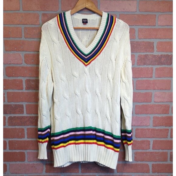Rowing Blazers X Target Cable Knit Sweater Rainbow Stripes V-Neck Size L - Picture 1 of 8